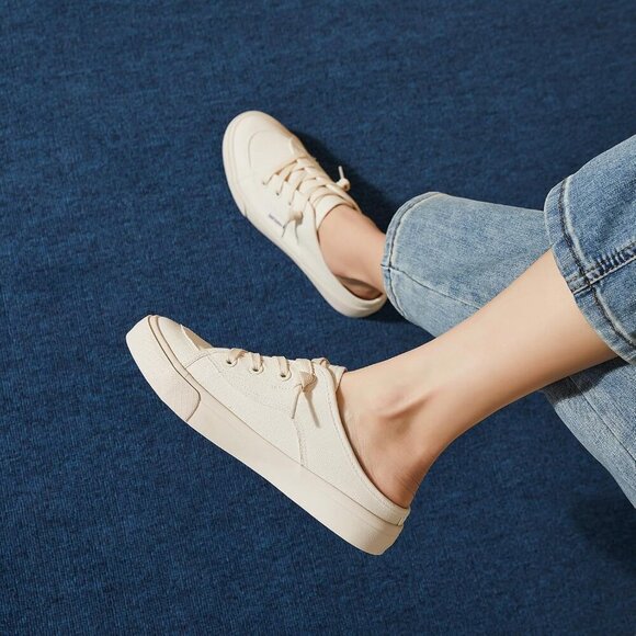 🆕Beige Canvas Mules for Women Slip On Backless Sneakers Summer Closed Toe Shoes - Picture 8 of 9